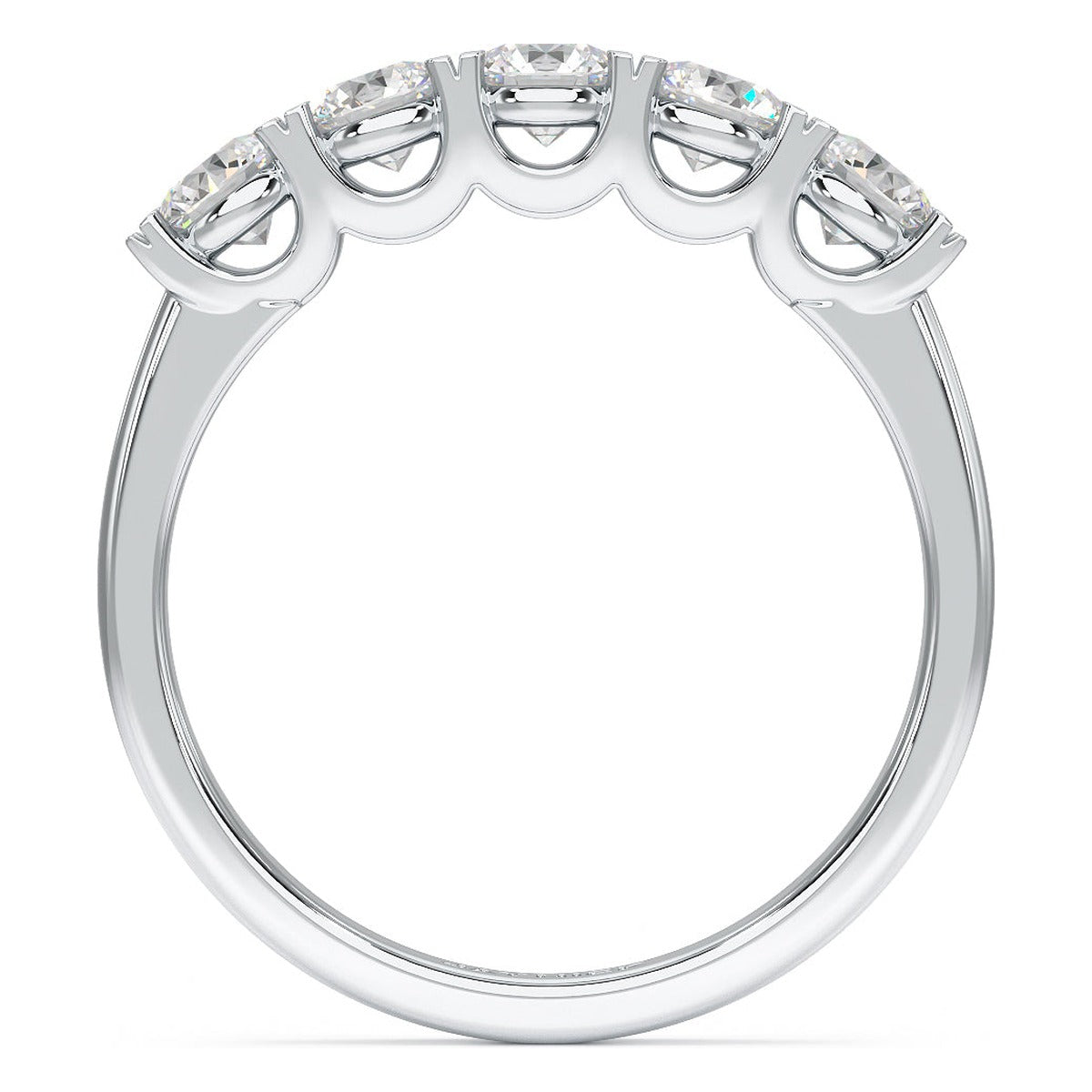 Round Cut U Set Five Stone Ring in white gold or platinum, flat view