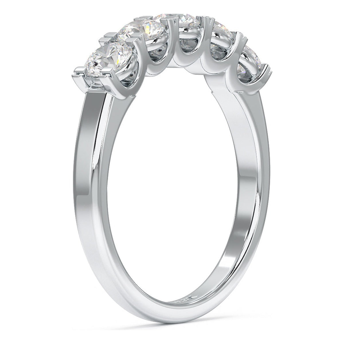 Round Cut U Set Five Stone Ring in white gold or platinum, side view
