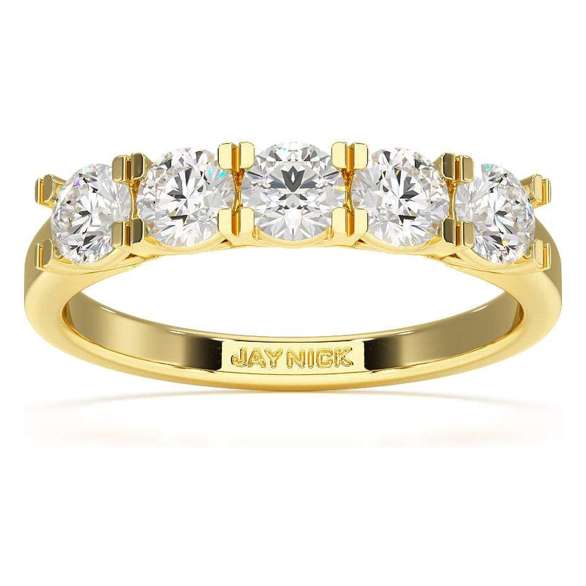 Round Cut U Set Five Stone Ring in yellow gold, top view