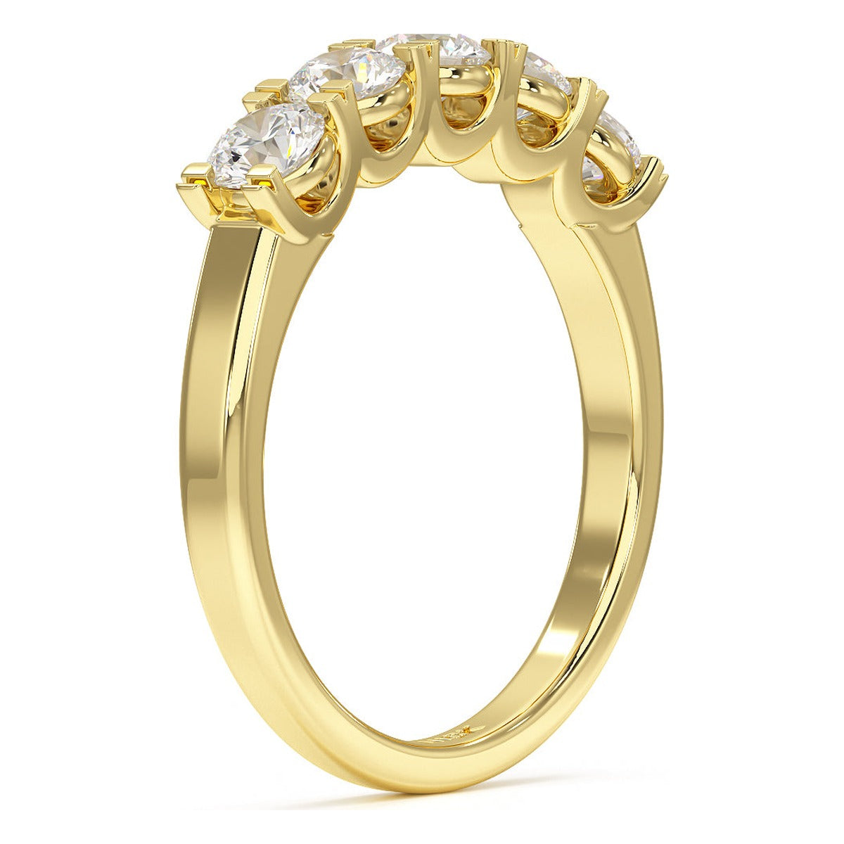 Round Cut U Set Five Stone Ring in yellow gold, side view