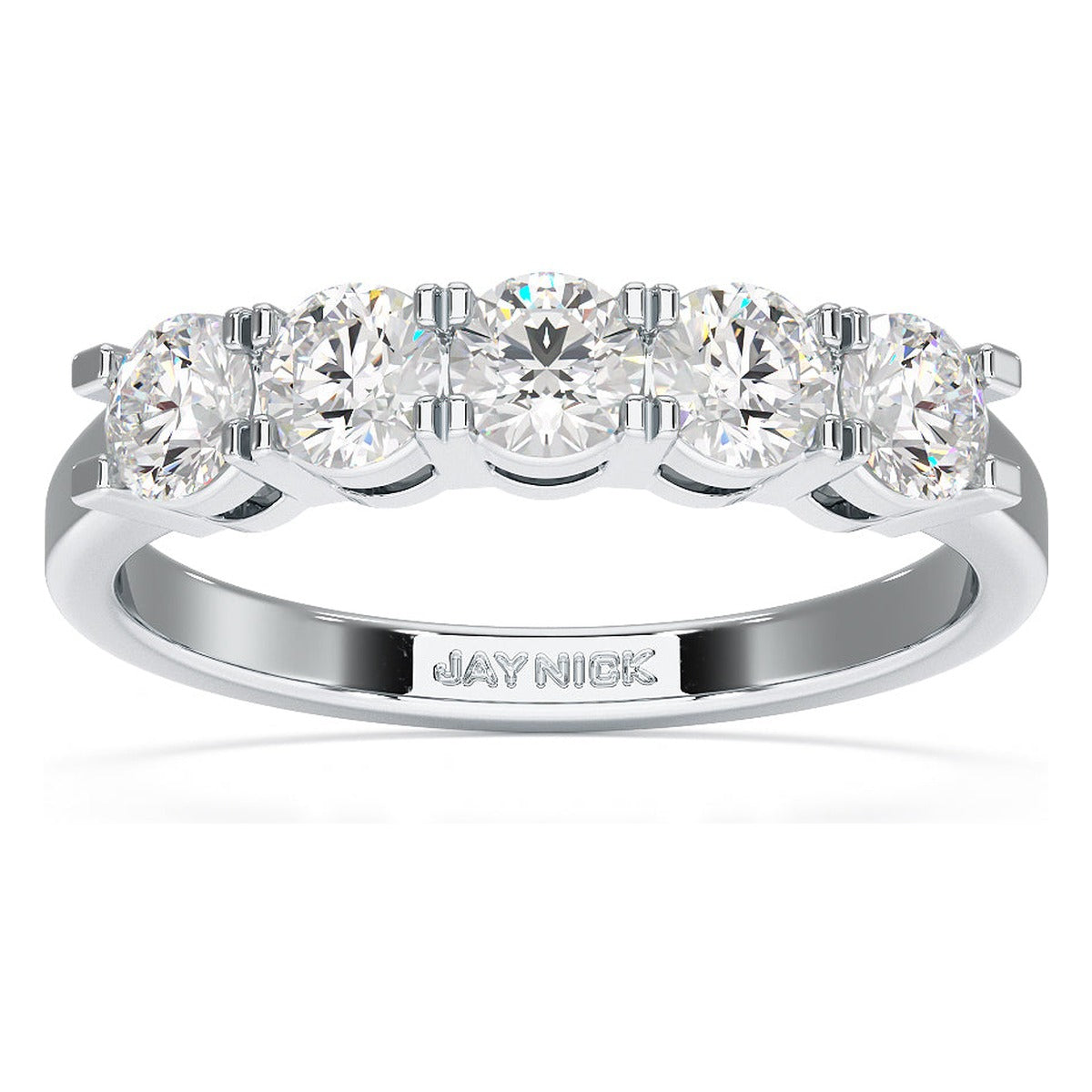 Basket Set Five Stone Ring in white gold or platinum, top view