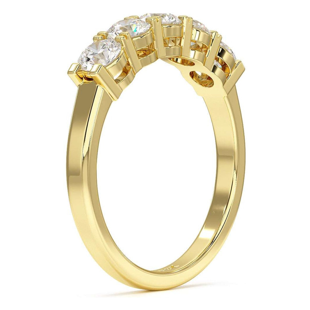 Basket Set Five Stone Ring in yellow gold, side view