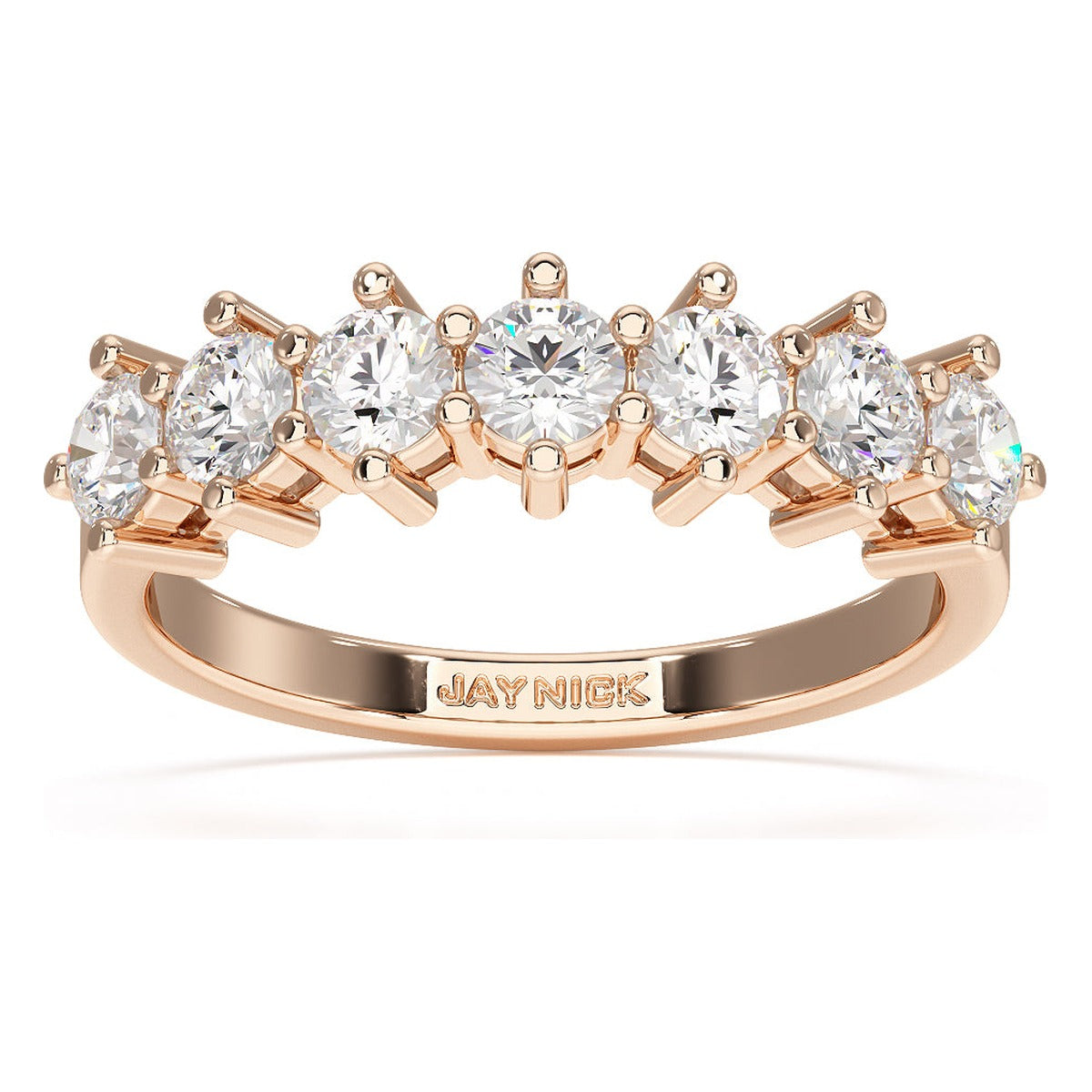 Round Cut Seven Stone Ring in rose gold, top view
