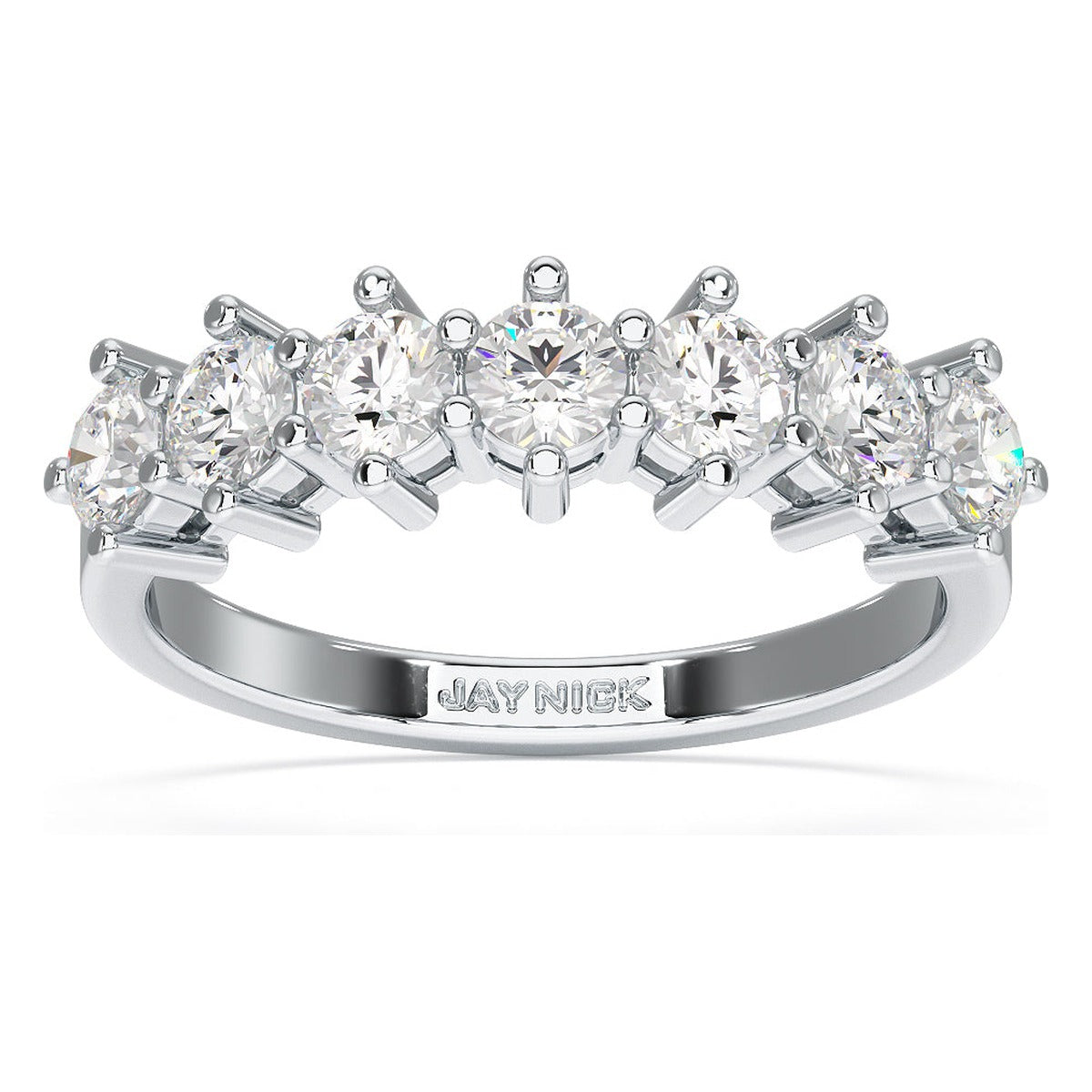 Round Cut Seven Stone Ring in white gold or platinum, top view