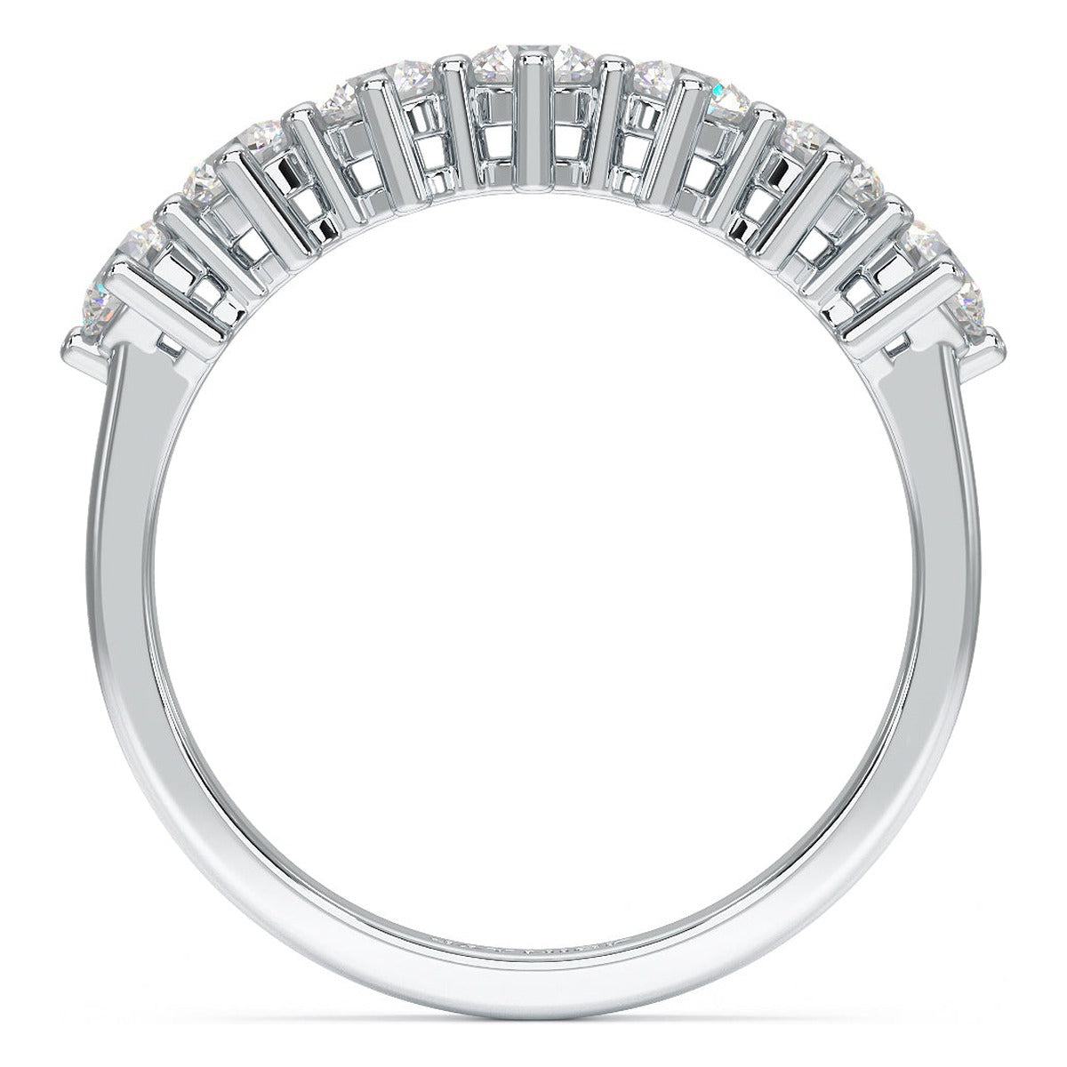 Round Cut Seven Stone Ring in white gold or platinum, flat view