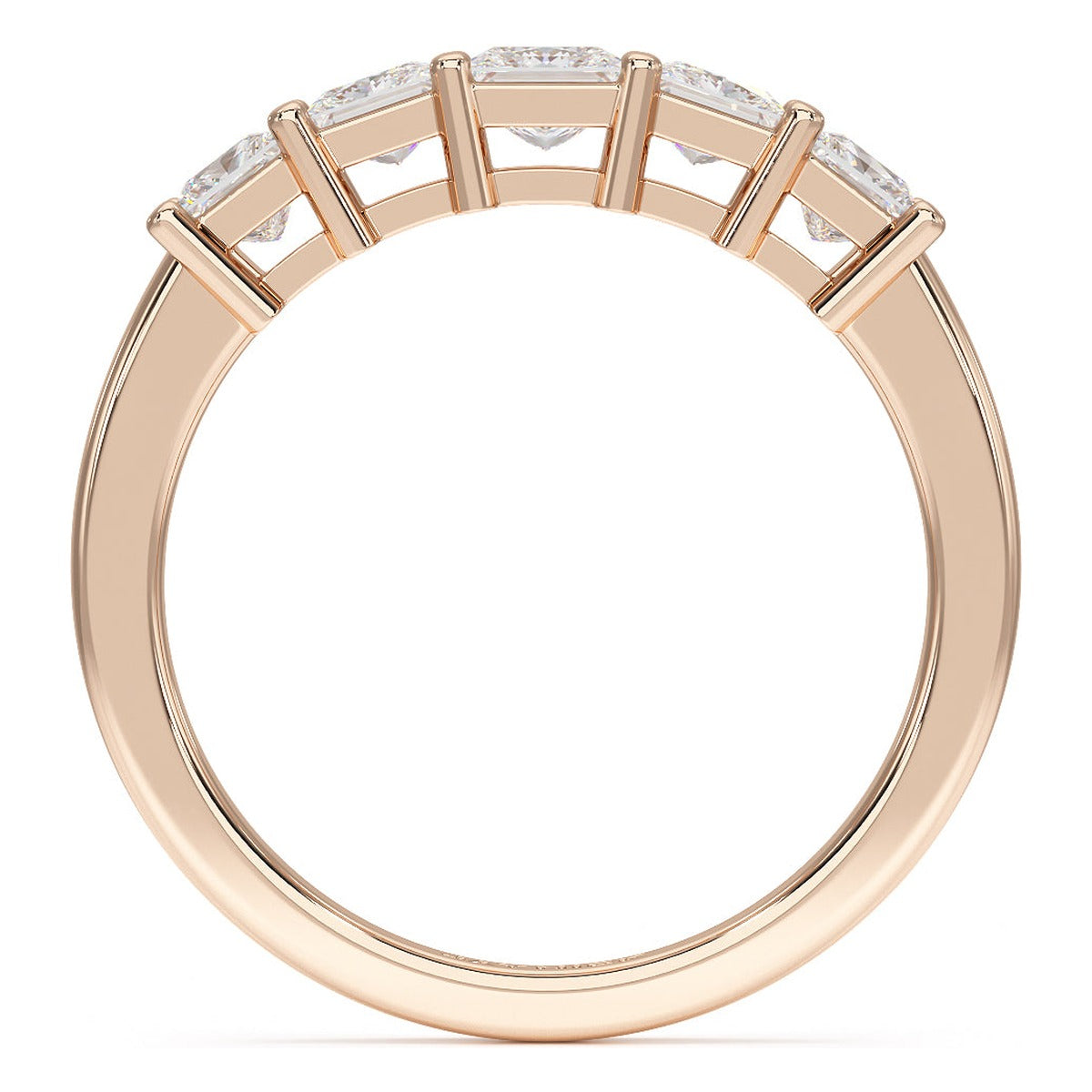 Princess Cut Five Stone Graduated Ring in rose gold, flat view