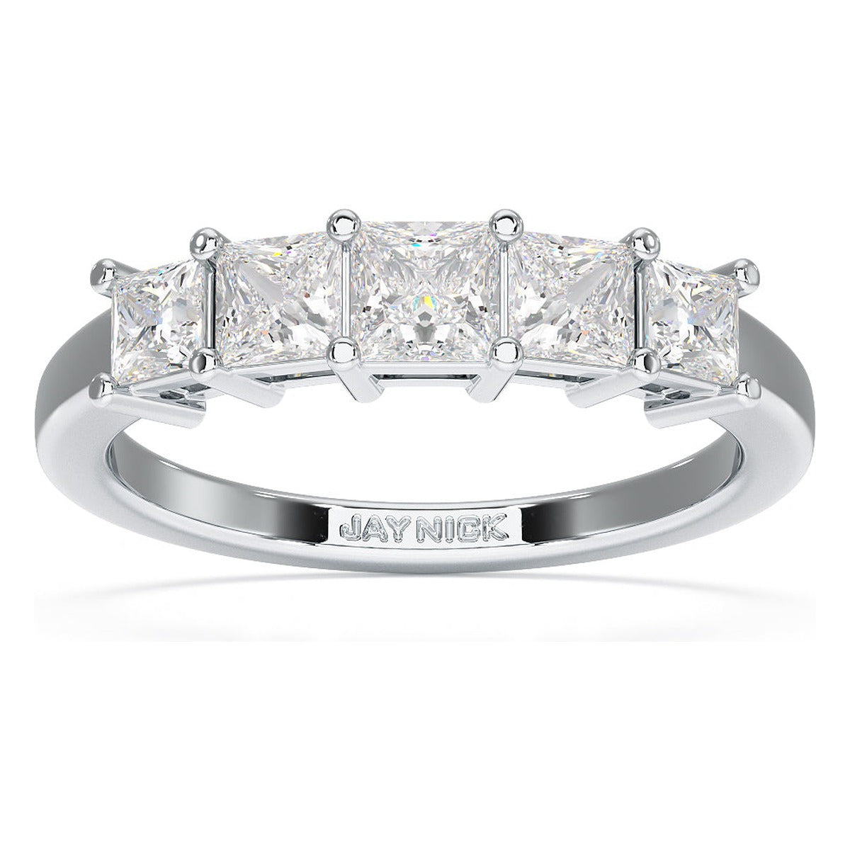 Princess Cut Five Stone Graduated Ring in white gold or platinum, top view