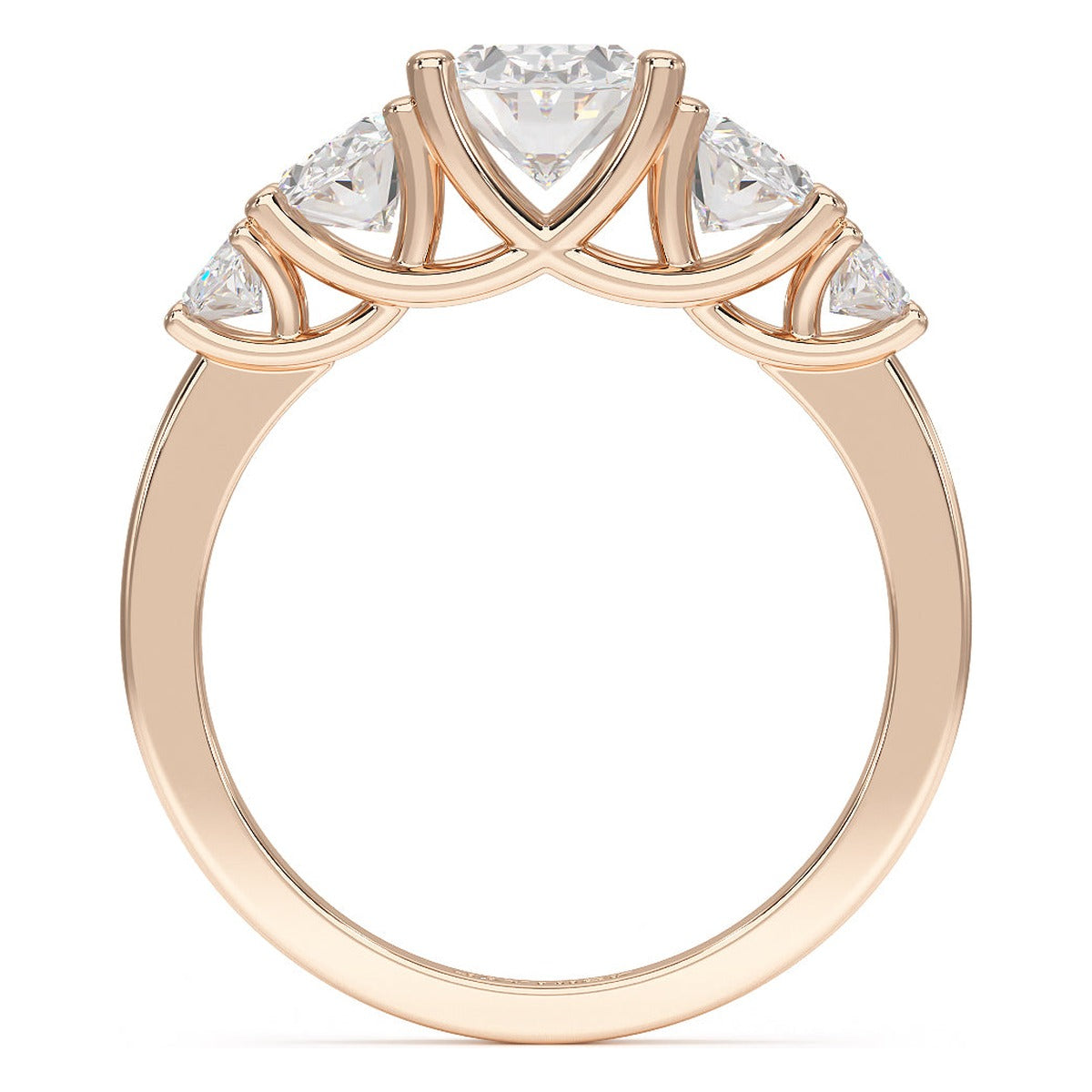 Oval Cut Five Stone Graduated Ring in rose gold, flat view
