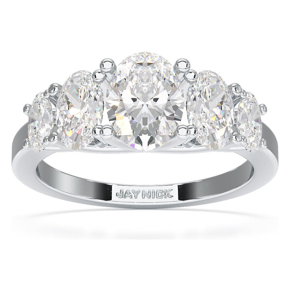 Oval Cut Five Stone Graduated Ring in white gold or platinum, top view