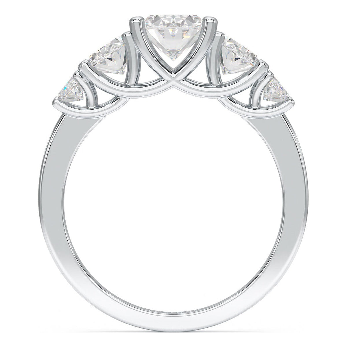 Oval Cut Five Stone Graduated Ring in white gold or platinum, flat view