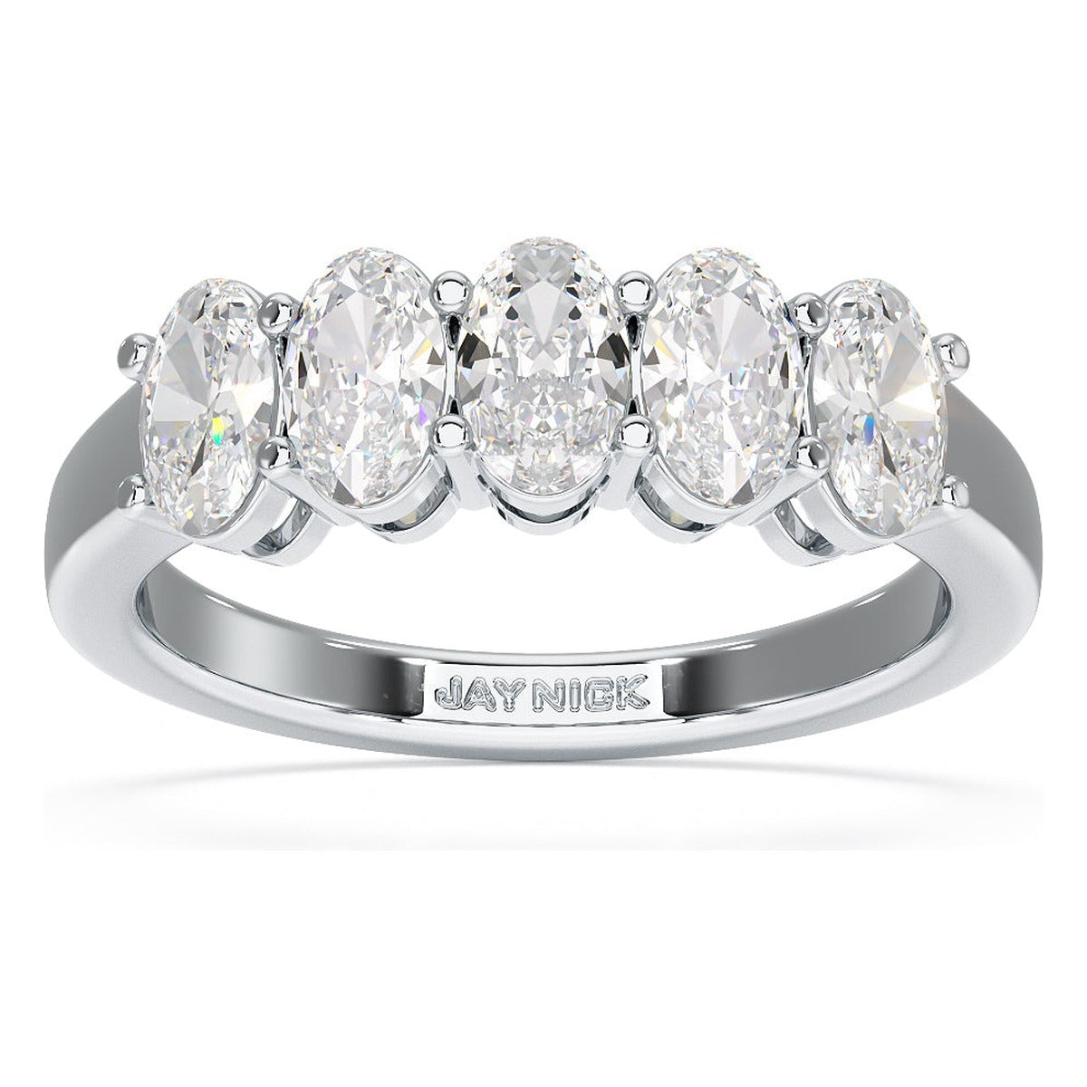 Oval Cut Five Stone Ring in white gold or platinum, top view