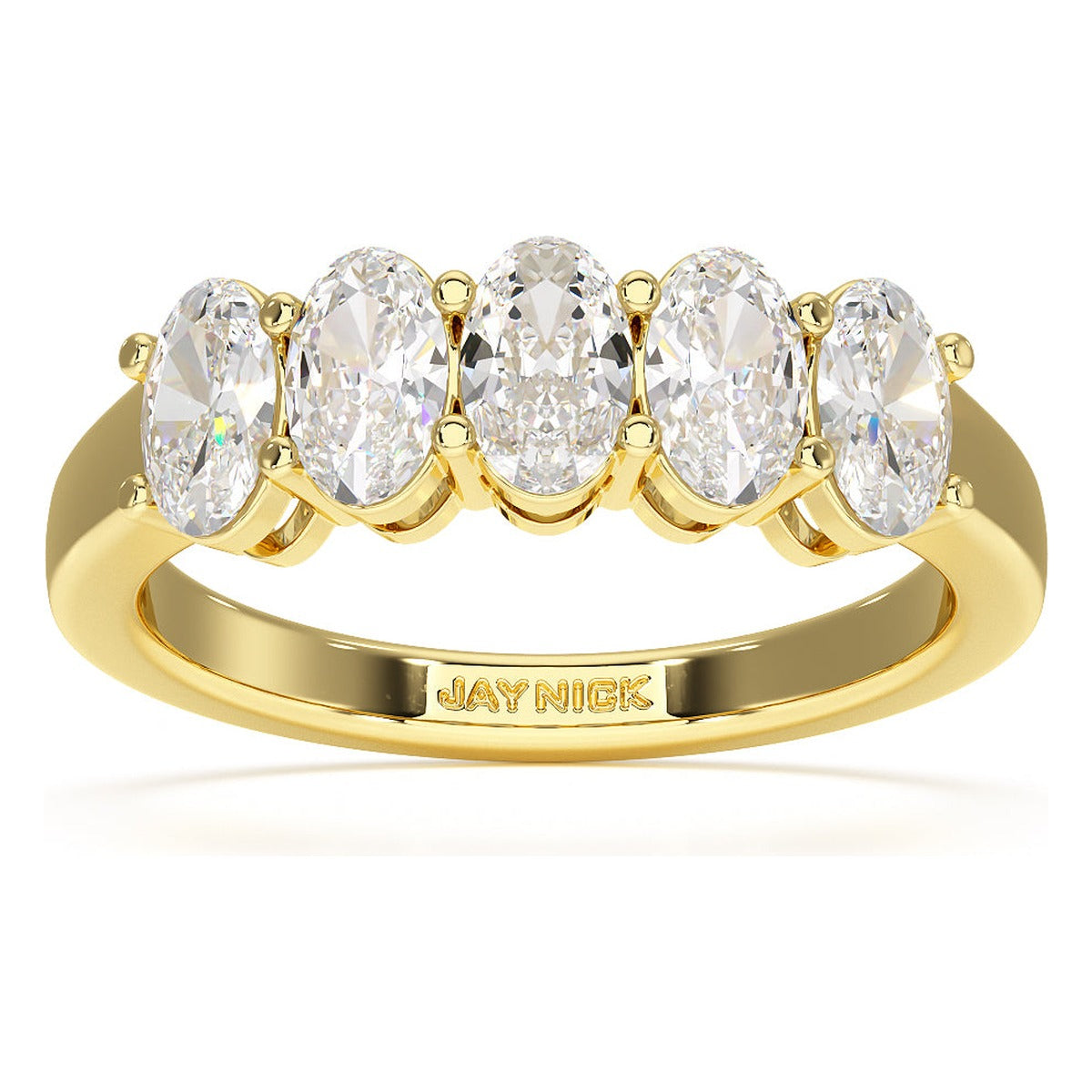 Oval Cut Five Stone Ring in yellow gold, top view