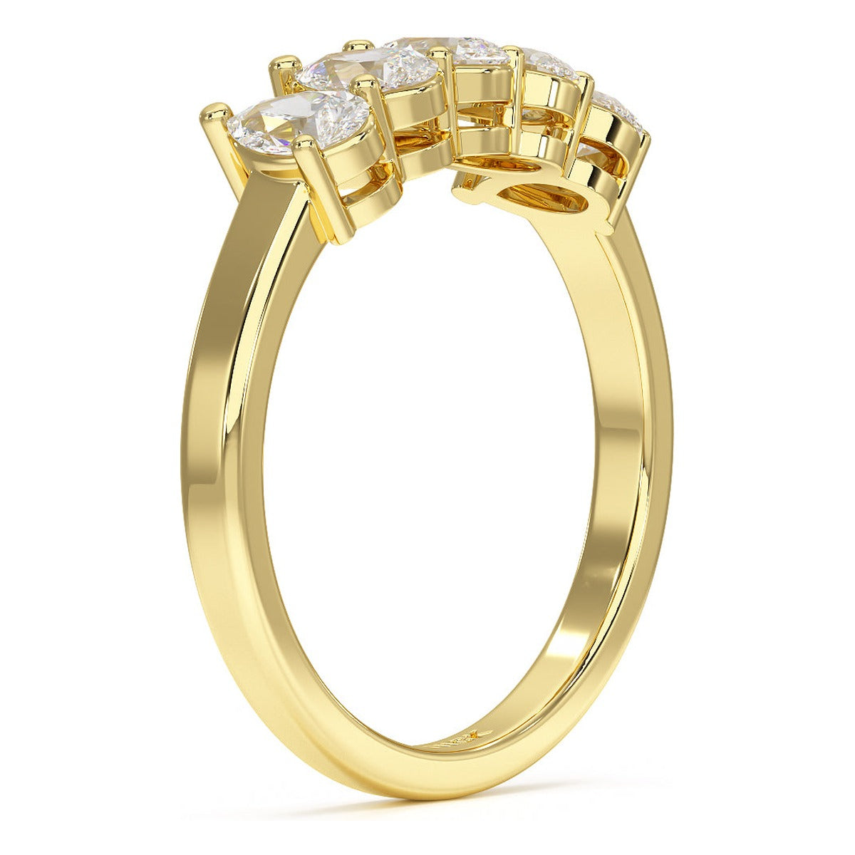 Pear Cut Five Stone Ring in yellow gold, side view