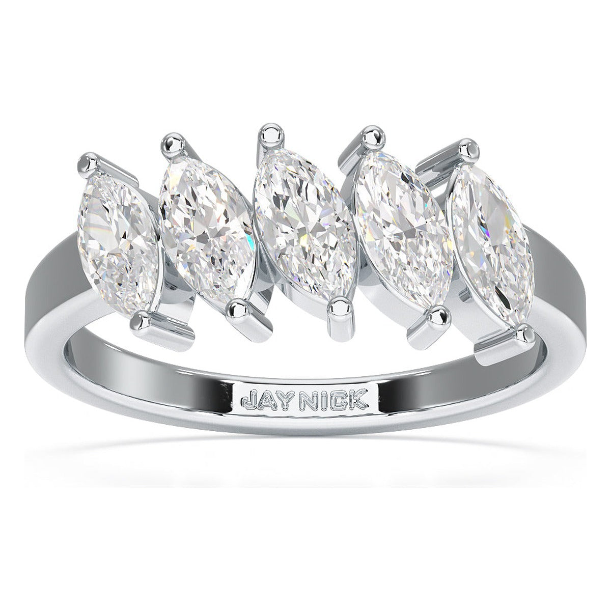 Marquise Cut Five Stone Ring in white gold or platinum, top view