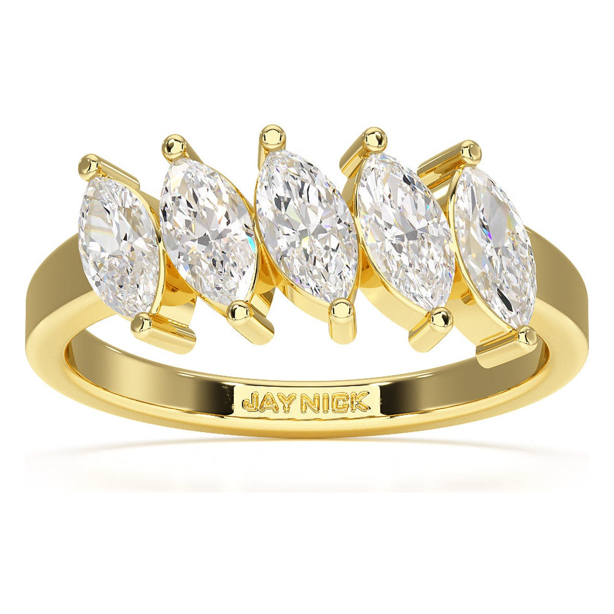 Marquise Cut Five Stone Ring in yellow gold, top view
