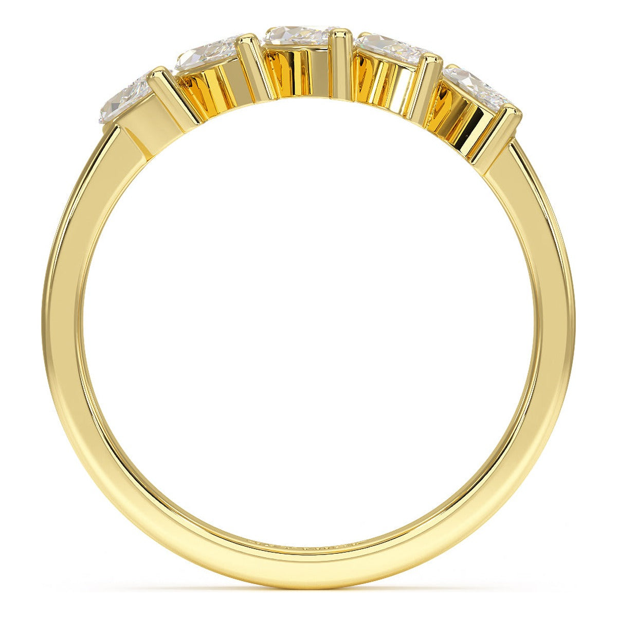 Marquise Cut Five Stone Ring in yellow gold, flat view