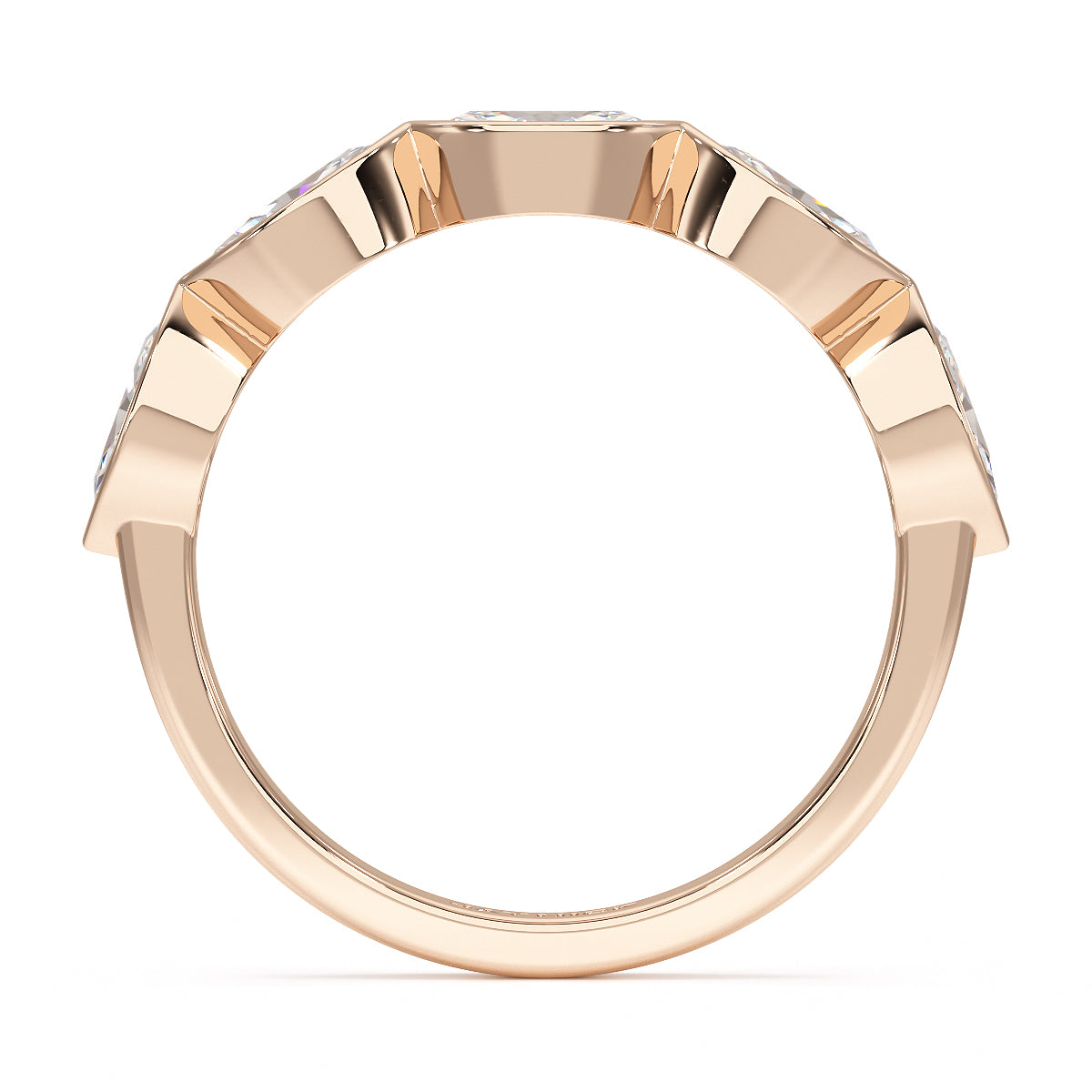 Marquise Bezel Set Five Stone Rose Gold Ring Flat View