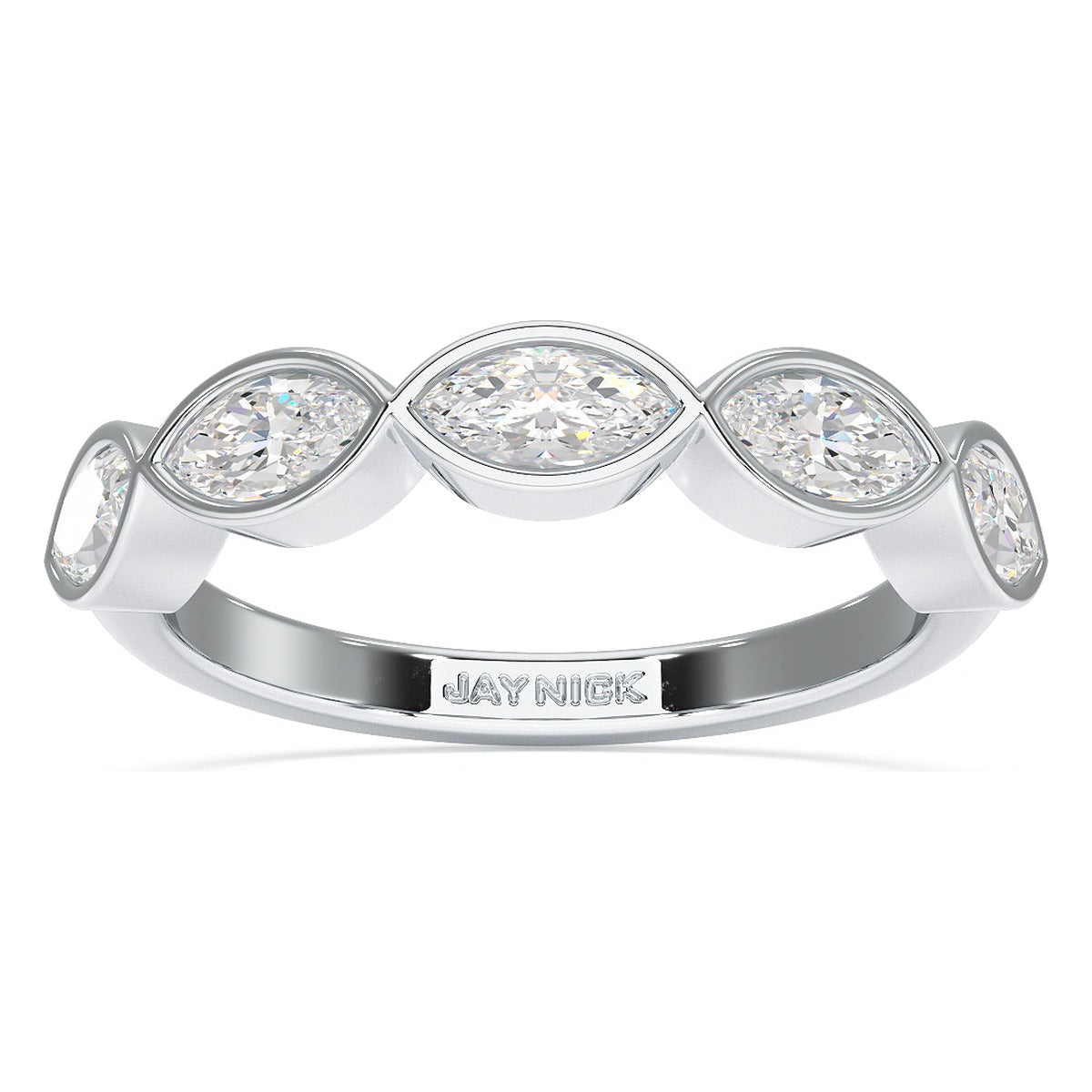 Marquise Cut Bezel Set Five Stone Ring in white gold or platinum, top view