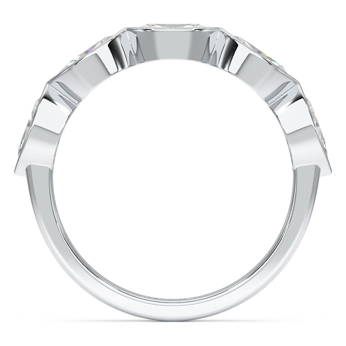Marquise Cut Bezel Set Five Stone Ring in white gold or platinum, flat view