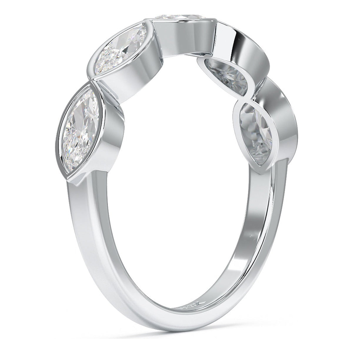 Marquise Cut Bezel Set Five Stone Ring in white gold or platinum, side view