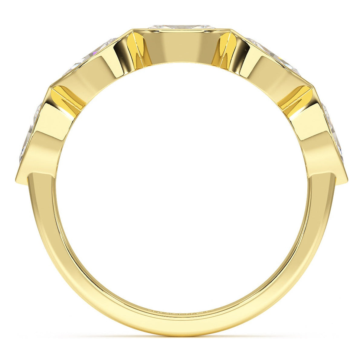 Marquise Cut Bezel Set Five Stone Ring in yellow gold, flat view