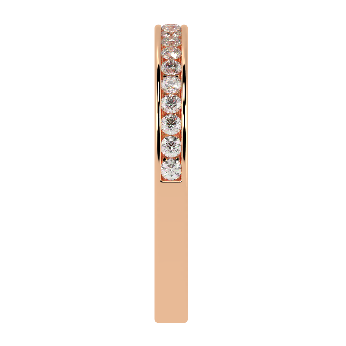Channel Set Half Eternity Ring in rose gold, flat view