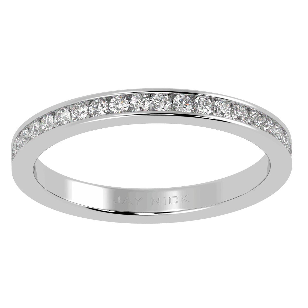 Channel Set Half Eternity Ring in white gold or platinum, top view