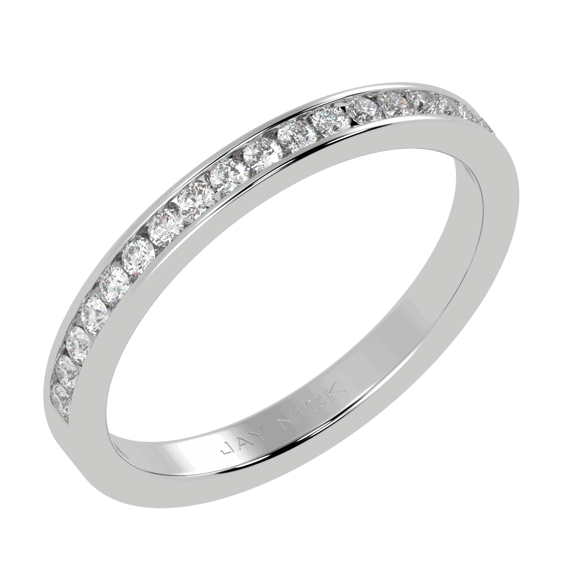 Channel Set Half Eternity Ring in white gold or platinum, perspective view