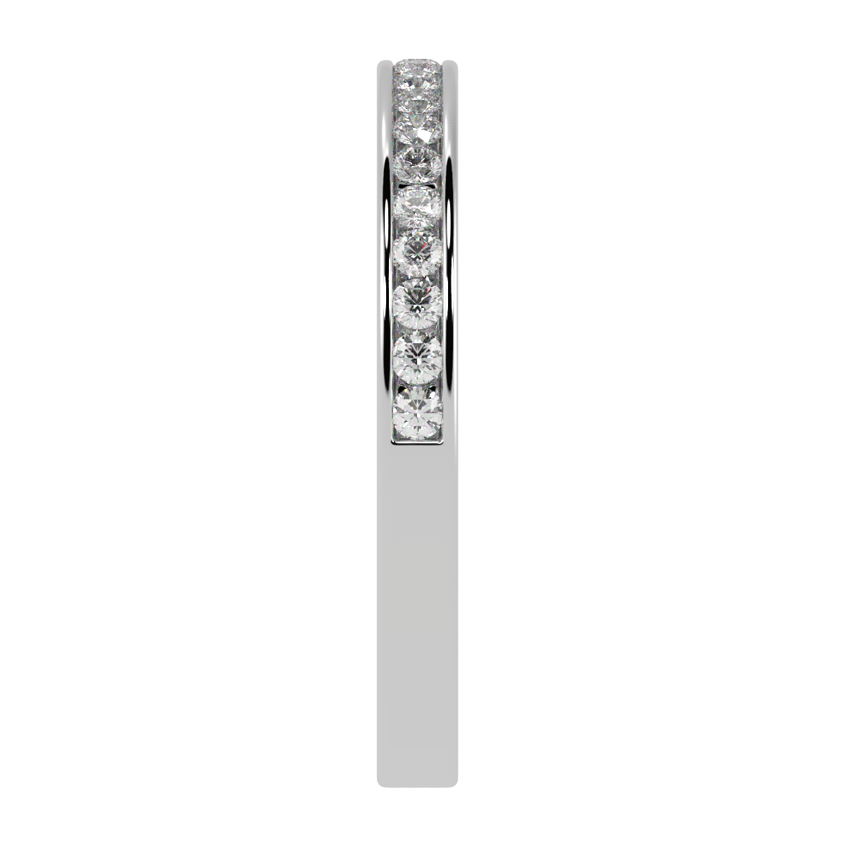 Channel Set Half Eternity Ring in white gold or platinum, flat view