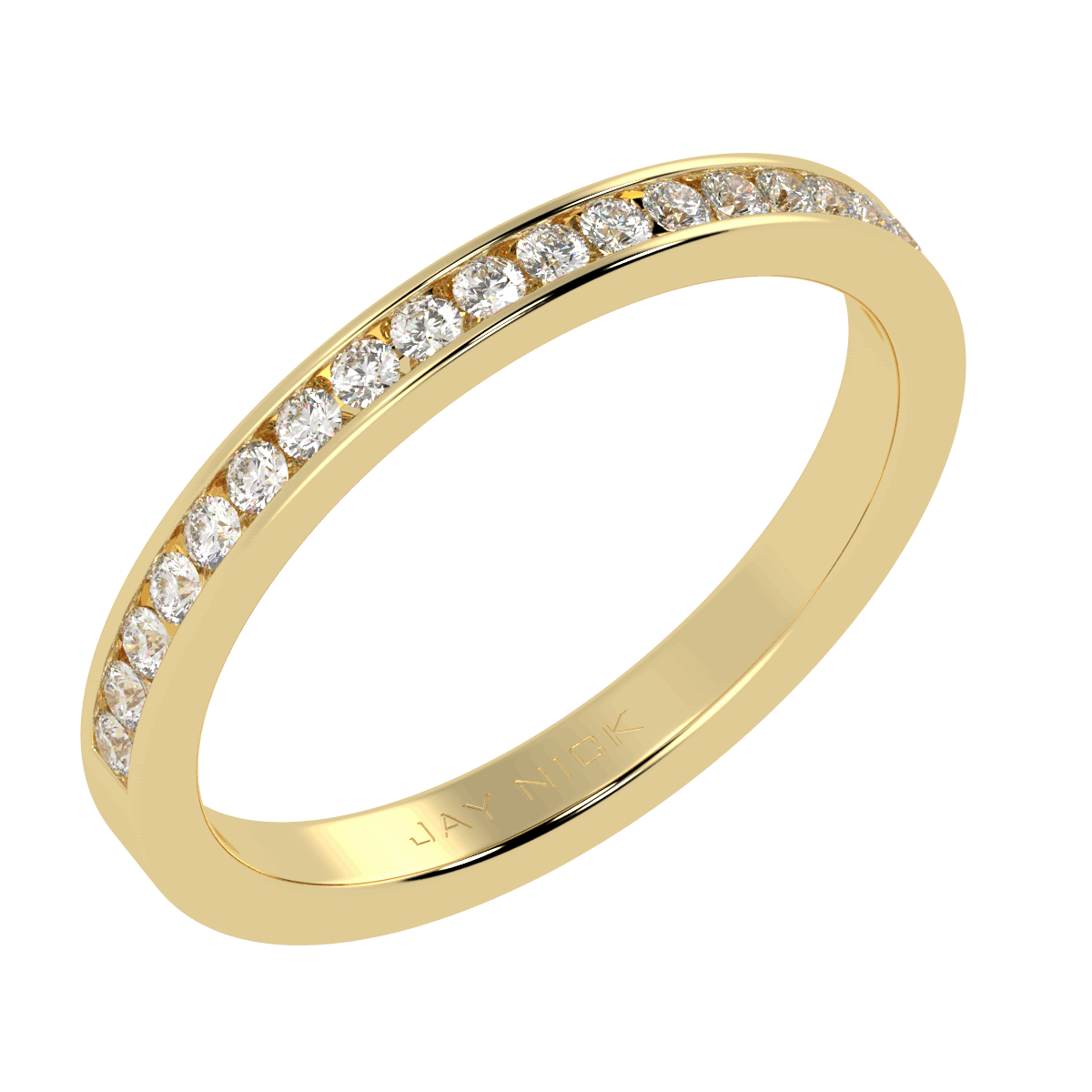 Channel Set Half Eternity Ring in yellow gold, perspective view