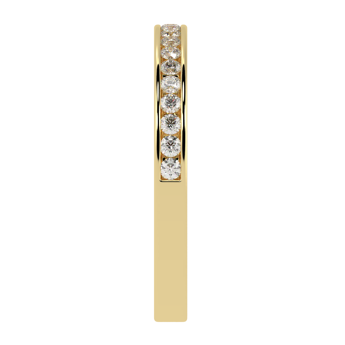 Channel Set Half Eternity Ring in yellow gold, flat view
