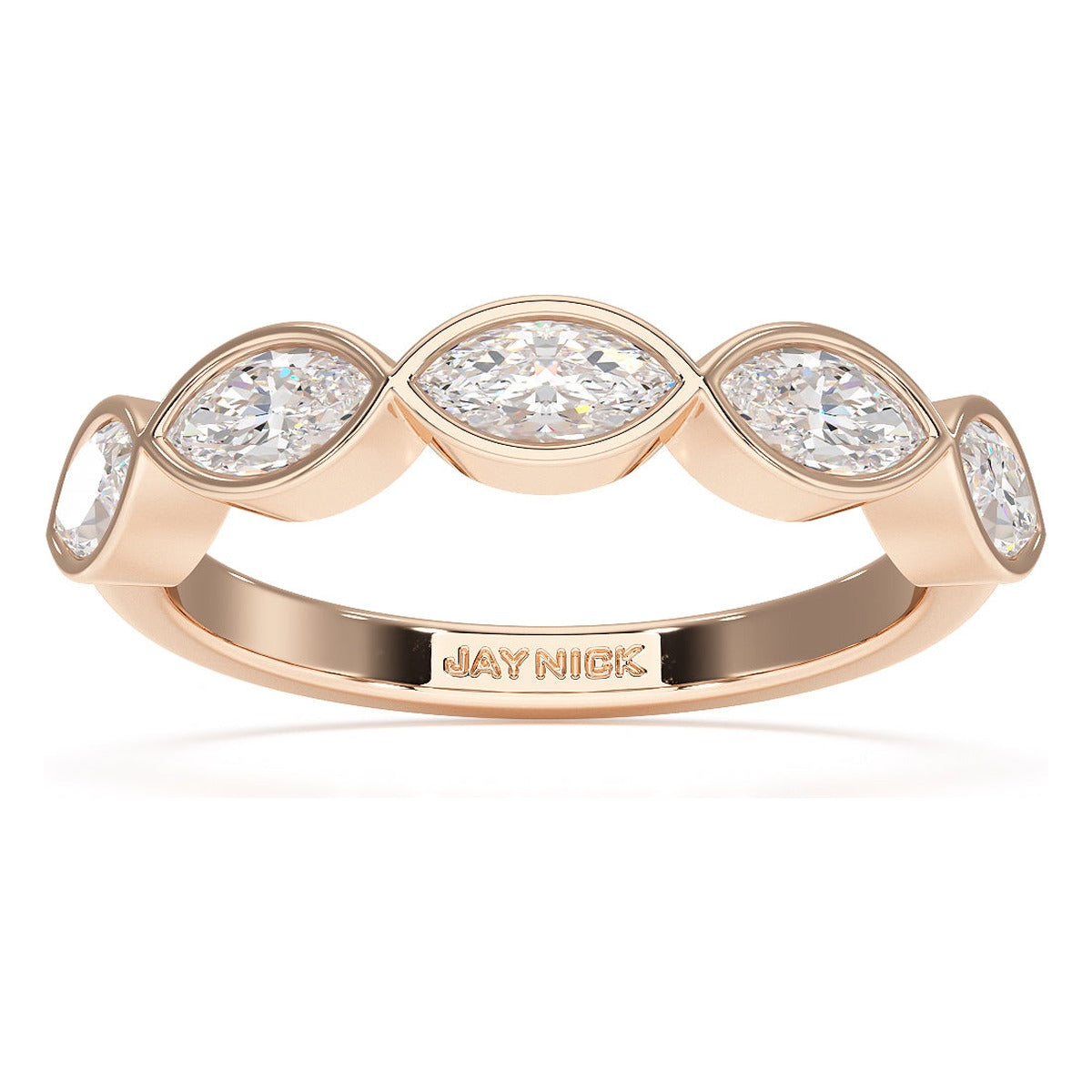 Marquise Cut Bezel Set Five Stone Ring in rose gold, top view