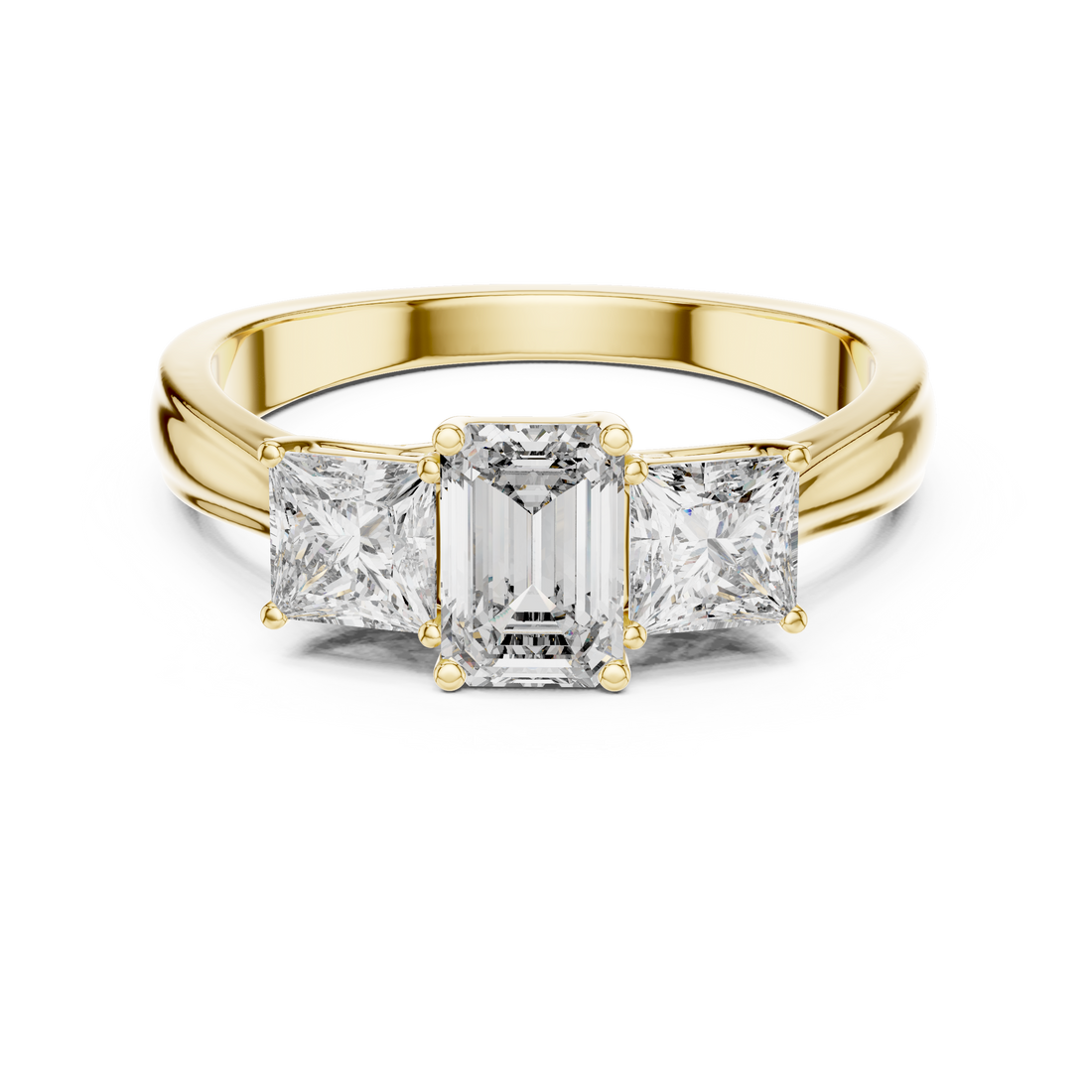 Emerald & Princess Three Stone Ring