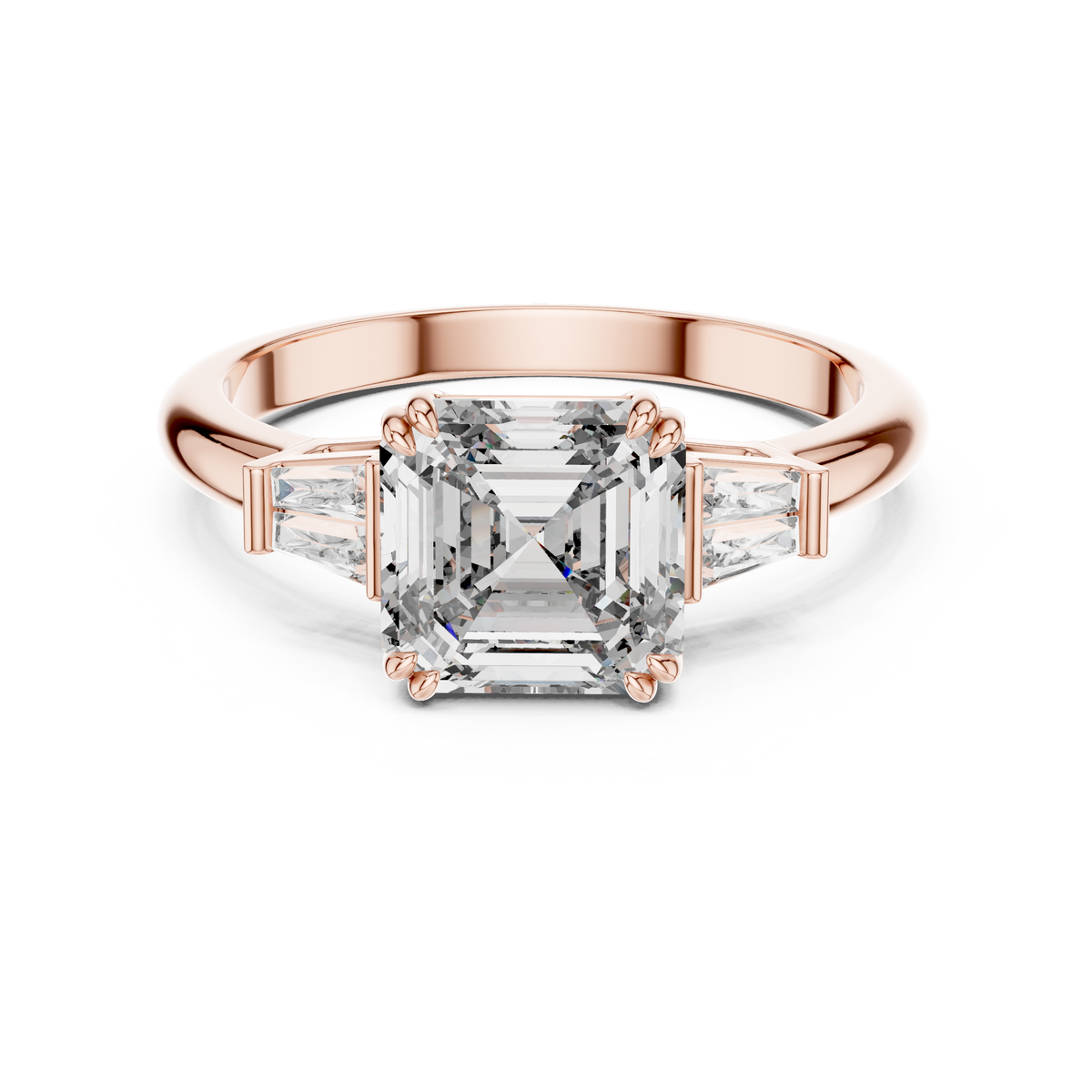 Asscher & Double Baguette Three Stone Ring