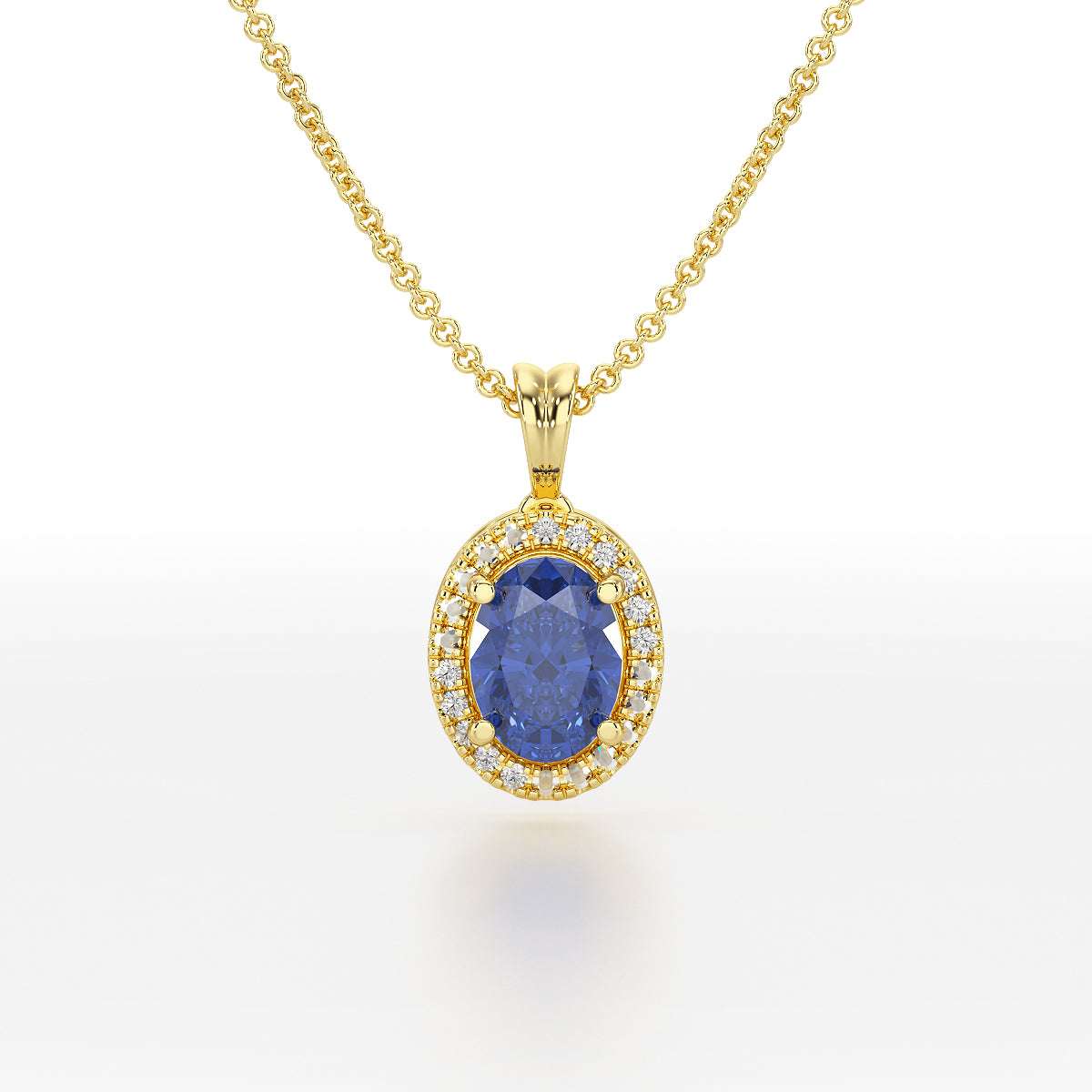 Oval Blue Sapphire Halo Pendant