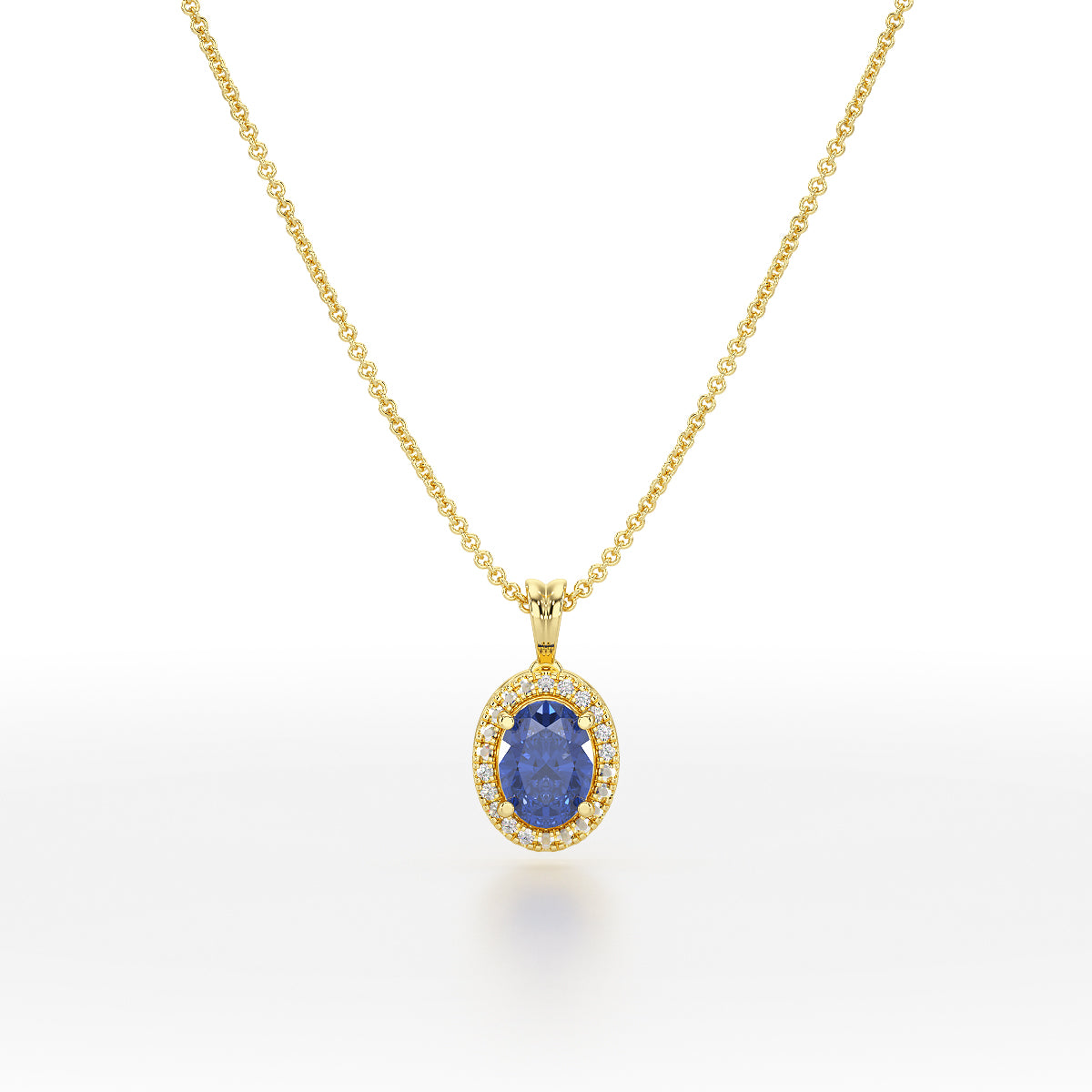 Large Oval Blue Sapphire Halo Pendant