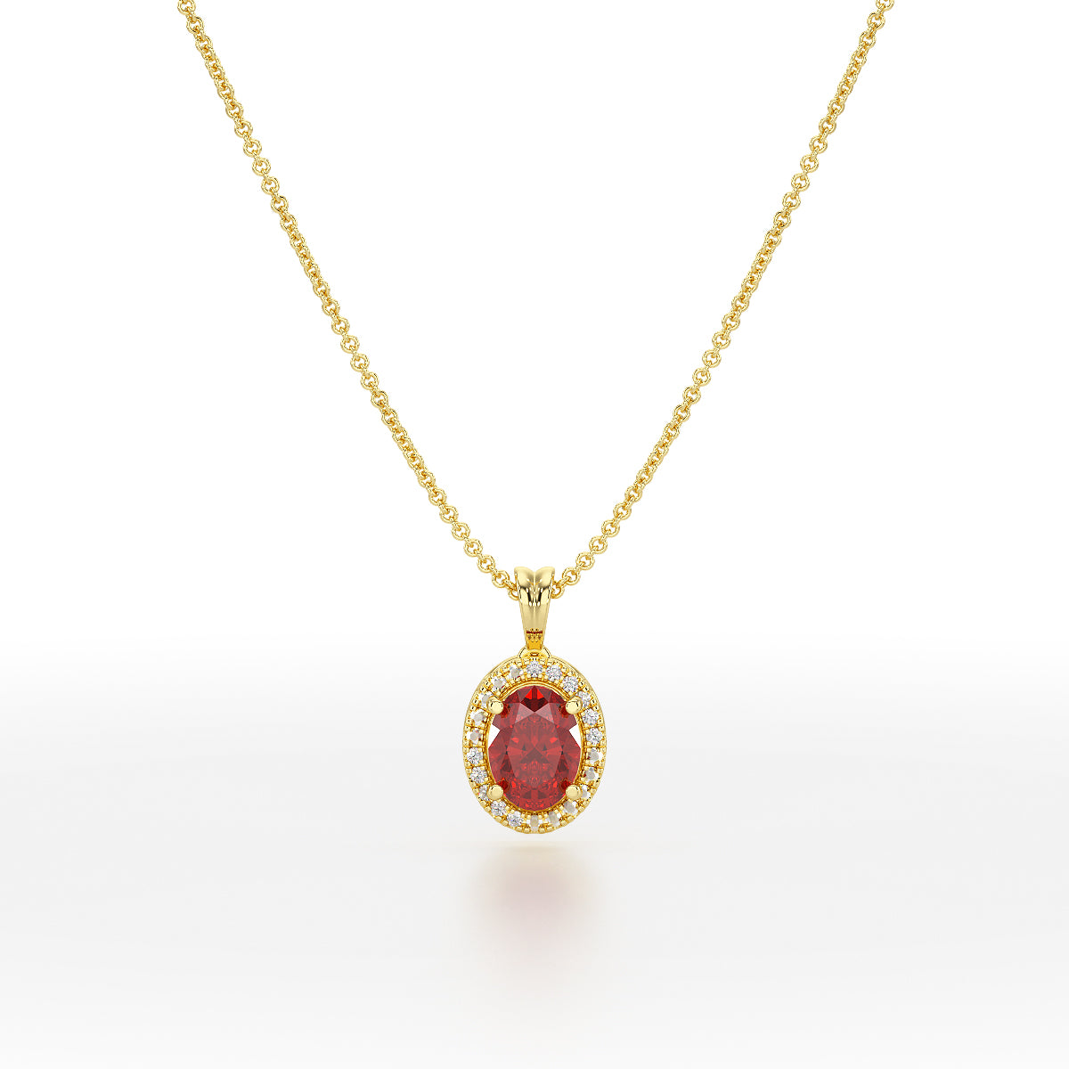 Oval Ruby Halo Pendant