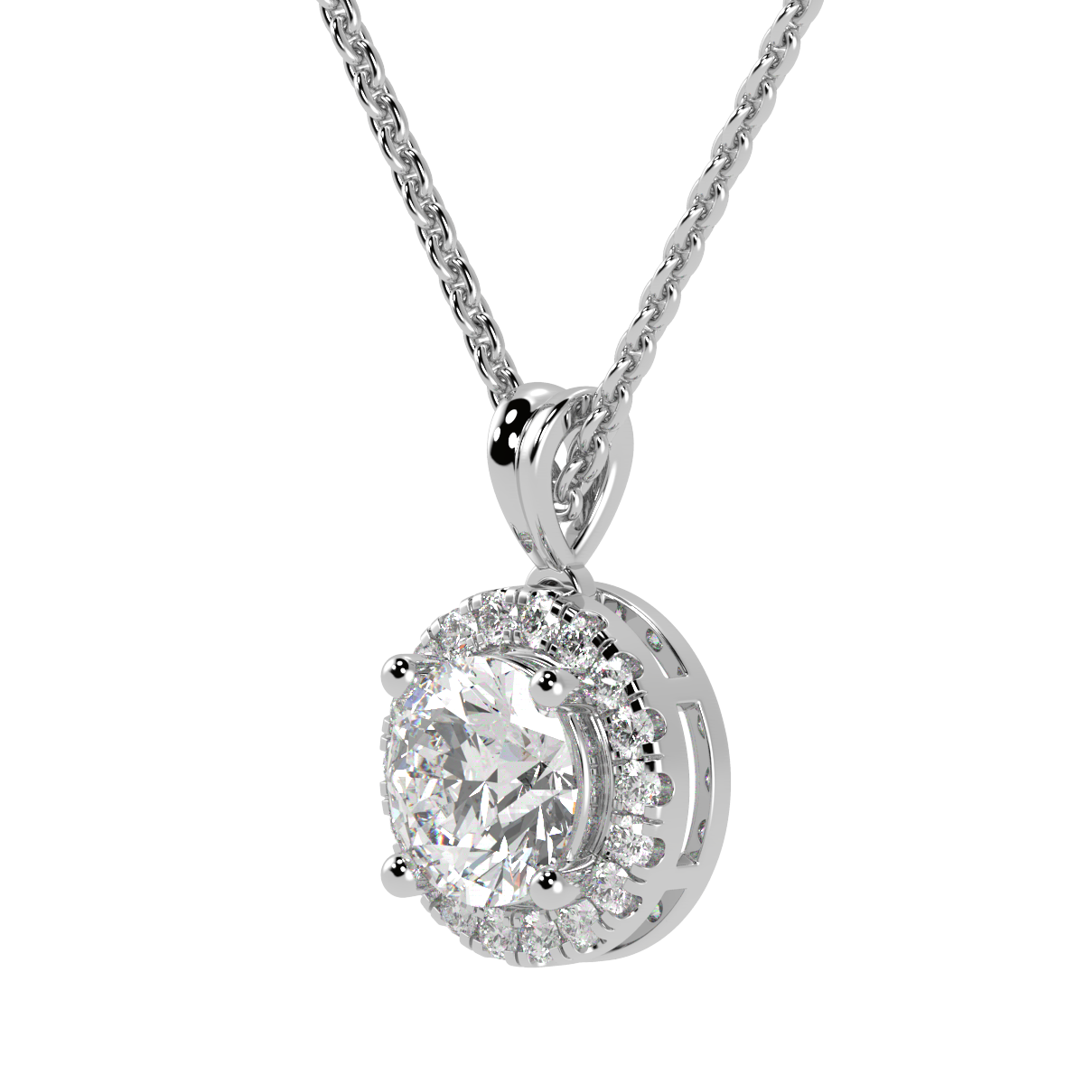 Round Cut Halo Pendant in white gold or platinum