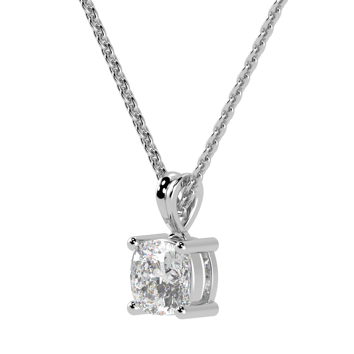 Cushion Cut Solitaire Pendant in white gold or platinum