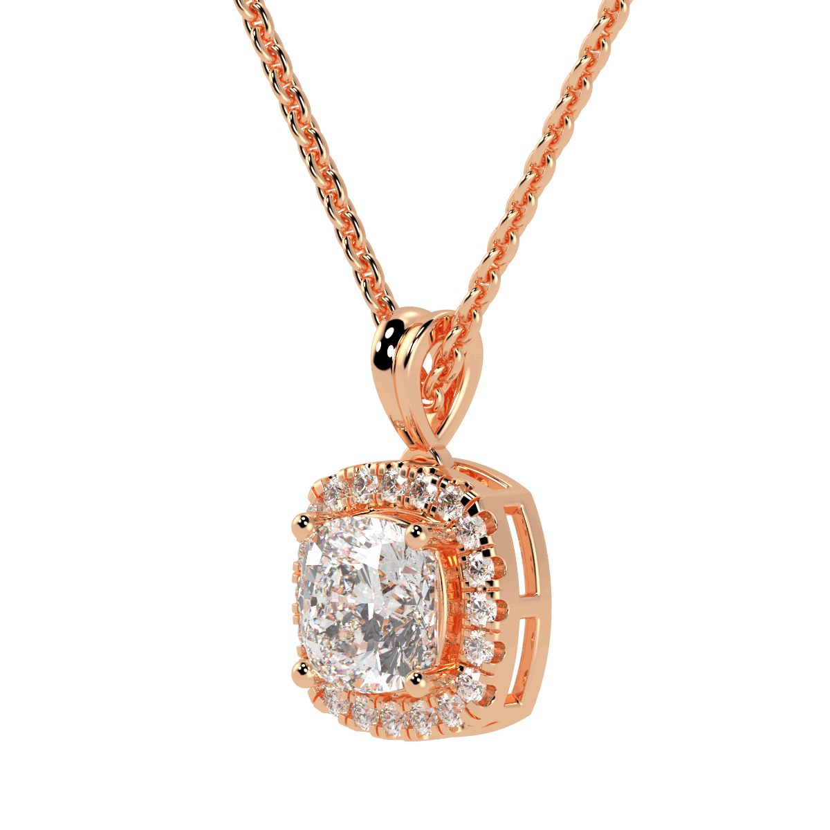 Cushion Cut Halo Pendant in rose gold