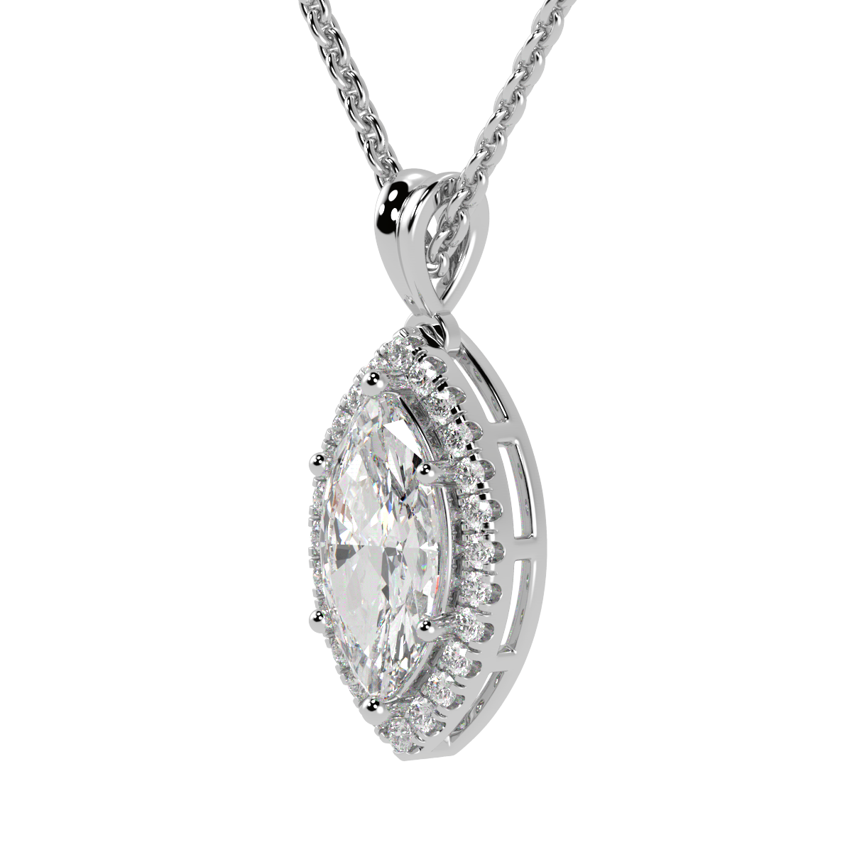 Marquise Cut Halo Pendant in white gold or platinum