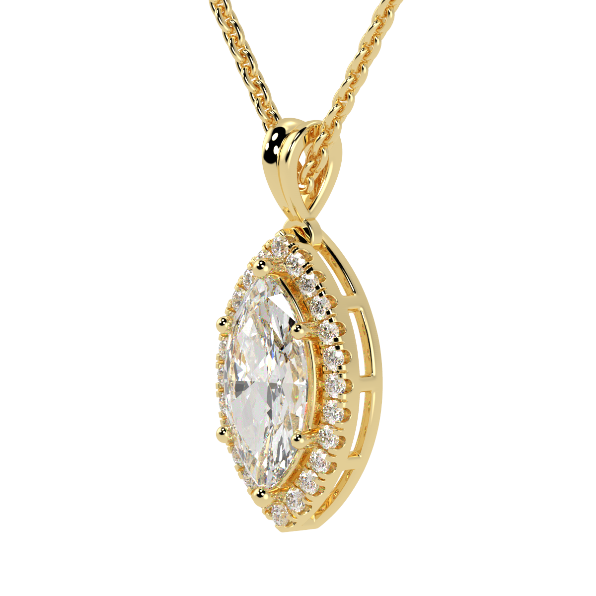 Marquise Cut Halo Pendant in yellow gold