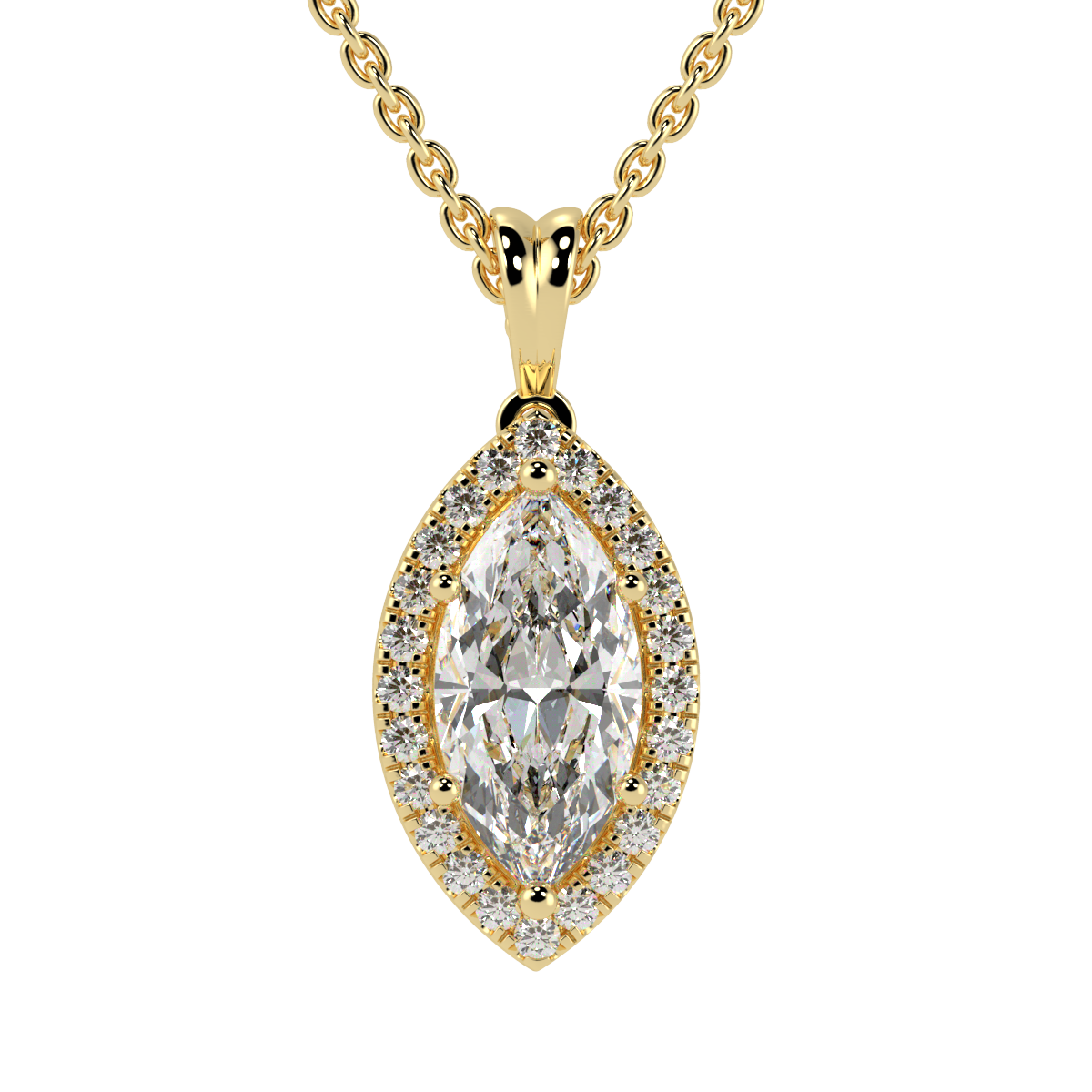 Marquise Cut Halo Pendant in yellow gold