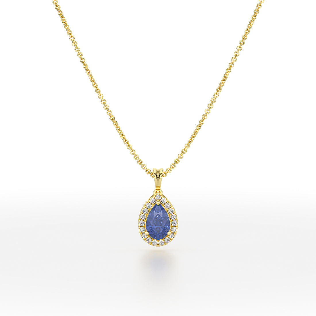 Pear Blue Sapphire Halo Pendant