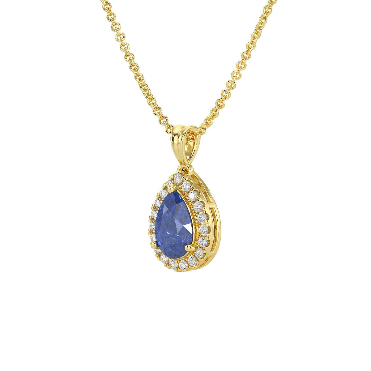 Large Pear Blue Sapphire Halo Pendant