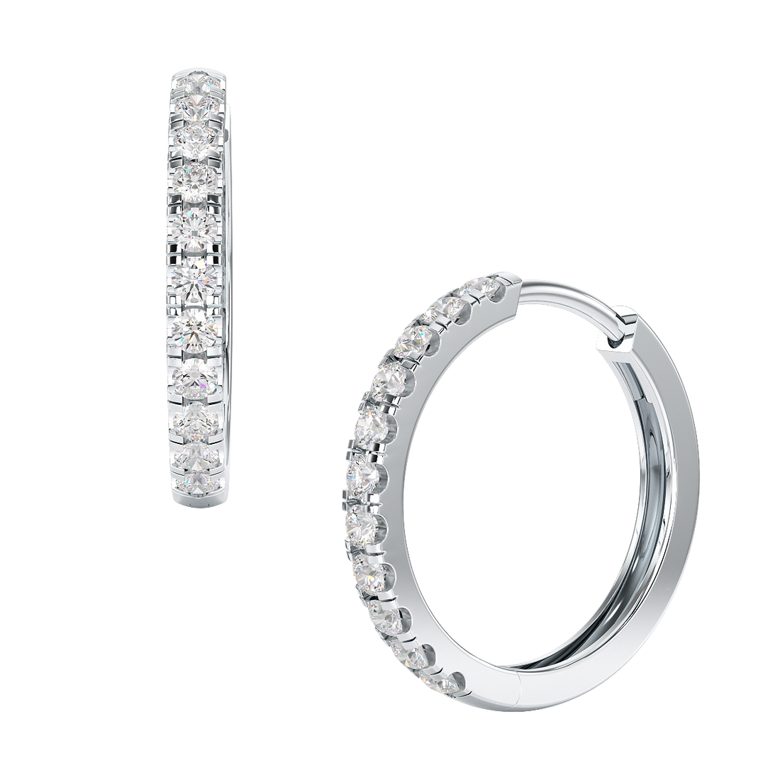 A pair of petite hoop earrings with diamond accents, crafted in white gold.