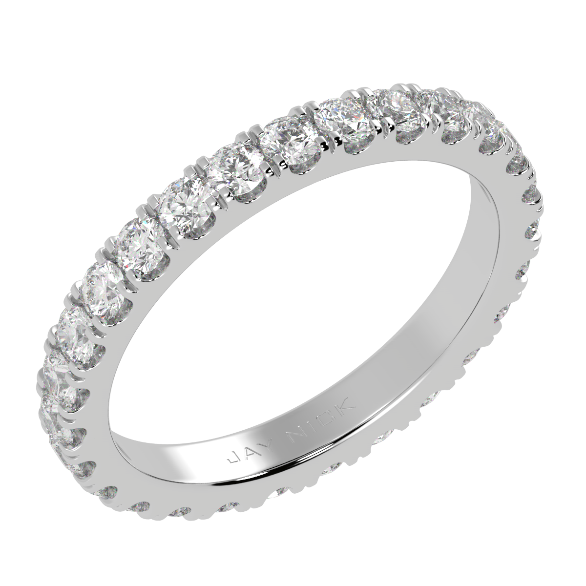Wide Micro Set Full Eternity Ring in white gold or platinum, perspective view