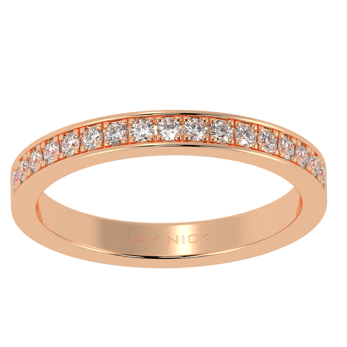 Pave Set Half Eternity Ring in rose gold, top view