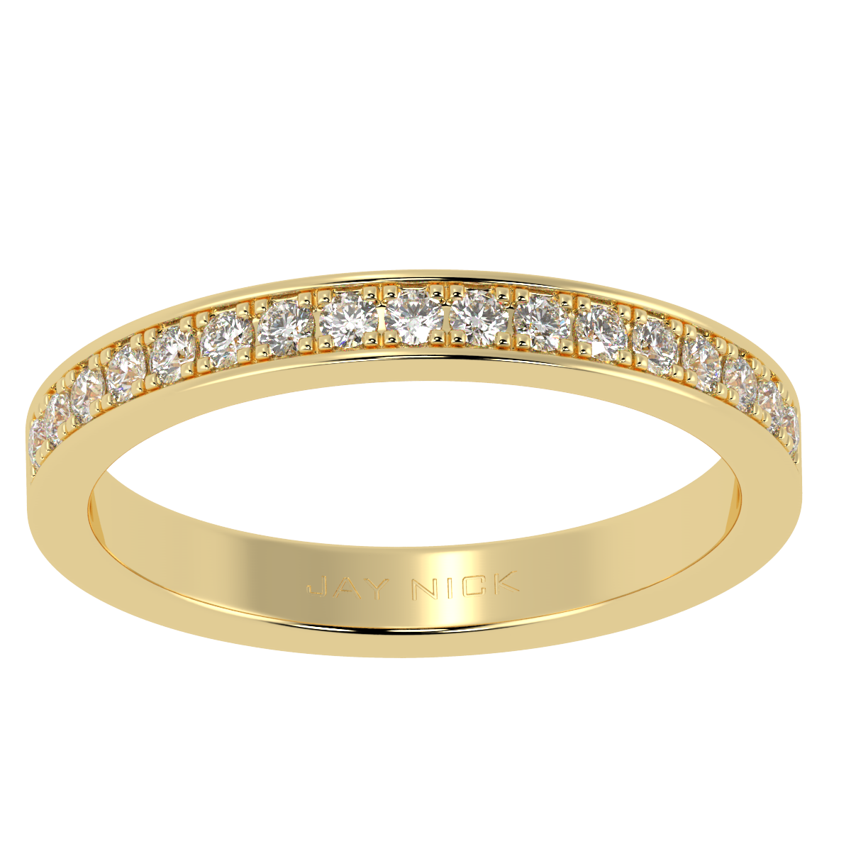 Pave Set Half Eternity Ring in yellow gold, top view
