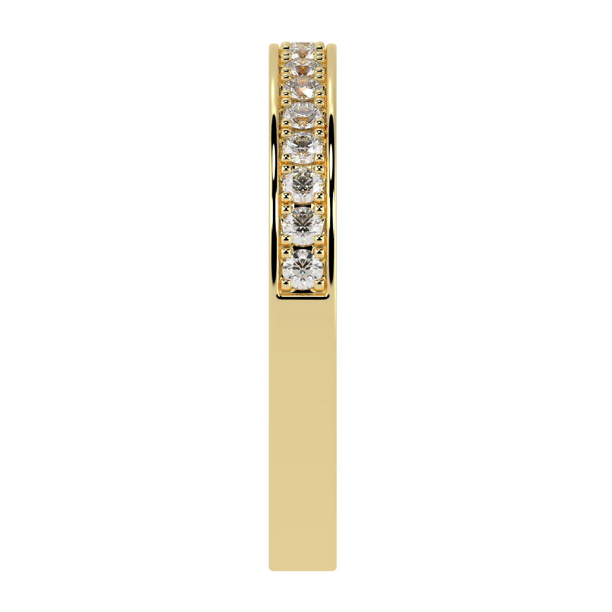 Pave Set Half Eternity Ring in yellow gold, side view